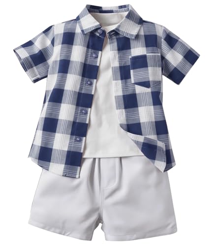 Image of SANGTREE 3 Piece Boy Outfits Short Sleeve Shirt and Shorts Set Beach Vacation Summer Clothes, 3 Months - 9 Years