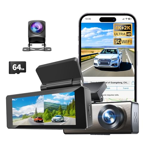 Missun Dash Cam Front and Rear, 4K+2K Ultra HD Dash, 5GHz WiFi Dual Car Camera, 3.2” Dashcam for...