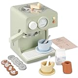 Pithfor Kids Wooden Coffee Maker Toy with Grinder, Pretend Play Kitchen Appliances & Accessories Toy Gift for Kids Toddlers Boys Girls