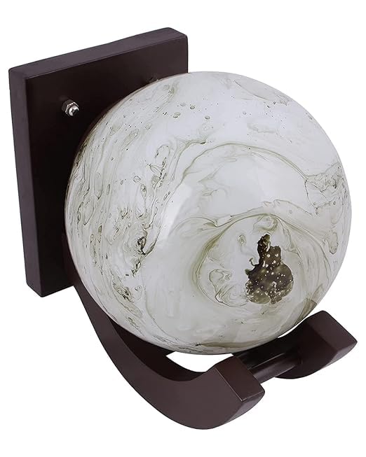 Image of Traditional Indoor Wall Light Brown Color Globe Shape E27 Holder Upto 100-Watts Made in India (Bulb Not Included) Pack of 1(Wood) (Doom Brown, 4)