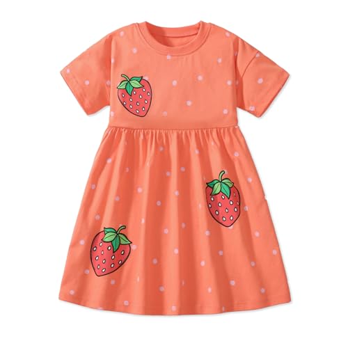 HILEELANG Girls Short Sleeve Dress Spring Summer Cotton Casual Printed Jersey Shirt Dresses3