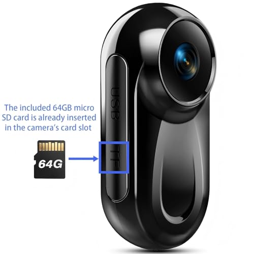 Image of Mini Body Camera with 64GB Card, 1080P Thumb Vlogging Cam Hands-Free Recording, Tiny Action Camera with 360 Rotate Clip&Magnetic Clip, Wearable Video Recorder for Traveling /Motorcycle Deep Black