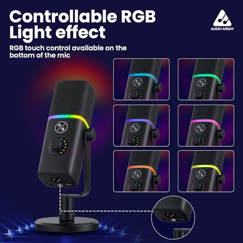 Image of Audio Array AM-C45 XLR /USB Pro RGB Dynamic Microphone Kit | 192kHz /24bit Studio Quality Output | Volume Control, Mute and Noise Cancellation | Realtime Monitoring for Streaming, Gaming & podcasting