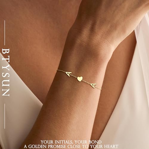 Gold Initial Bracelets for Women - Initial Bracelet Teen Gifts Trendy Stuff Stocking Stuffers for Teens Mom Christmas Gifts for Grandma Wife Best Friend Birthday Gift for Women with 2 Initials Back to School Stuff Heart Adjustable Link Bracelet Anniversary Jewelry for Girlfriend Wife Sister3