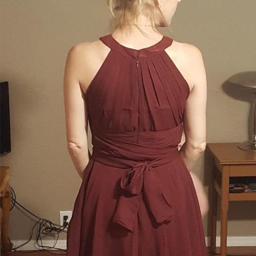 Women's Knee Wedding Guest Dress Country Bridesmaid Dress Halterneck Chiffon Short Homecoming Dress4