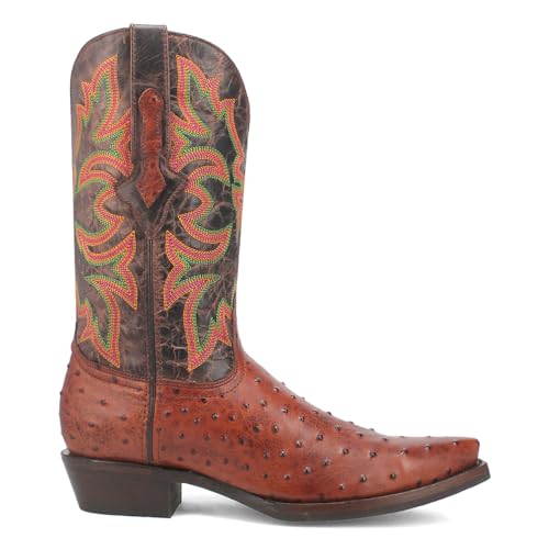 Dingo Mens Outlaw Embroidered Ostrich Print Snip Toe Pull On Casual Boots Mid Calf - Brown