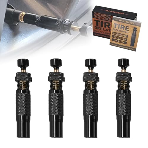 Image of RYANSTAR RACING Adjustable Auto-Stop Tire Deflator Valve Kit (10-30 PSI) 4 PCS Screw-on Tyre Air Down Tool Compatible with Jeeps, Cars, Trucks, Motorcycles, ATVs