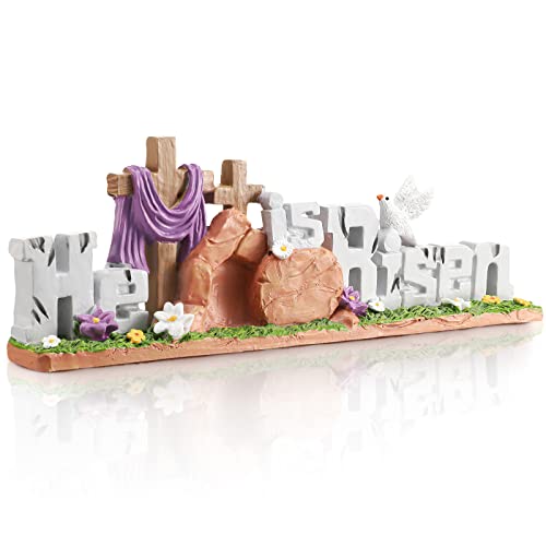 Fumete Easter Decorations He is Risen Decor Resin Religious Easter Decor Table Spring Figurines for Home Household and Office Table Decoration