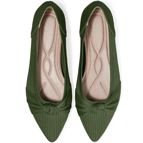 Image of TINGRISE Women's Flats Shoes Comfortable Dressy Pointed Toe Knit Washable Ballet Flat