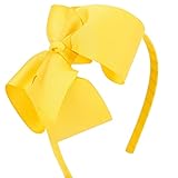 MEEDEE Yellow Headband for Girls With Big Bow Grosgrain Headband Plastic Fashion Hair Hoops Headbands for Baby Girls Kid Oddlers Children Party Decoration School Dress