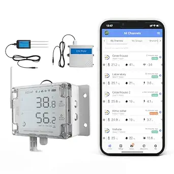 GS1-A1RS Greenhouse Monitoring Bundle - Comprehensive Environmental Sensor Kit with CO2 Probe, Soil Temperature/Moisture Sensor, and Audio Splitter