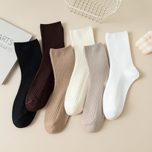 DOKUTOKU Womens Crew Socks Size 7-9 Cotton Cute Long Fall Workout Casual Socks 6 Pack2
