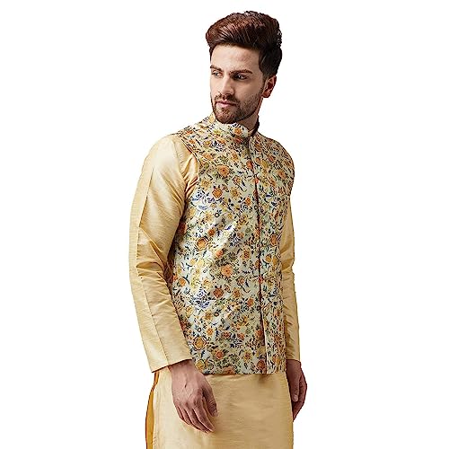 Men's Silk Vests Floral Printed Waistcoat Indian Wedding Festival and Casual Party Wear Slim Fit Sleeveless Vest for Men2