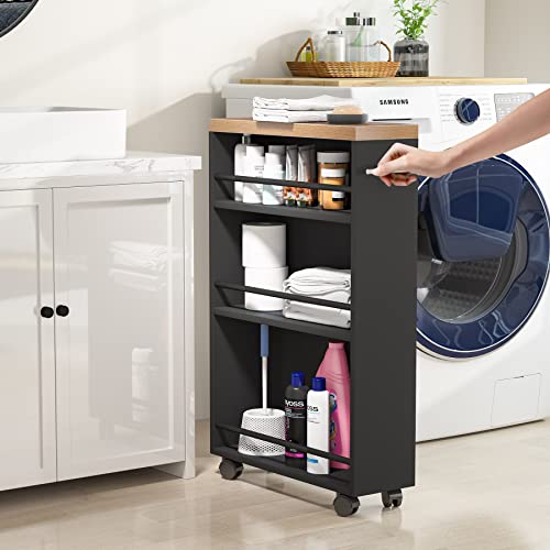 Tribesigns Slim Storage Cart, Rolling Narrow Kitchen Cart On Wheels For Small Place, 4-Tier Slide Out Slim Utility Cart Skinny Laundry Cart With Handle For Kitchen, Bathroom, Laundry #TOP2