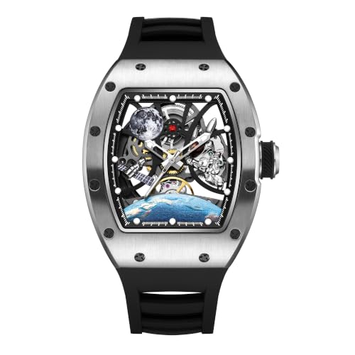 Image of ALIX AL2930 Skeleton Automatic Watch for Men Space Edition Astronaut & Moon Dial with Soft Silicone Strap