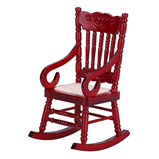 Alomejor Mecedora de Muebles en Miniatura para Casa de Muñecas 1:12 con Asiento de Cuerda Tejida, Diseño Antiguo para Decoración de Casa de Muñecas (Color de secuoya)