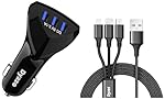 Dyazo 12 W 3 Port USB Car Charger Adapter with Smart ic with 3 in 1 USB Cable Compatible for Oppo, Vivo, Redmi,iPhone, Samsung