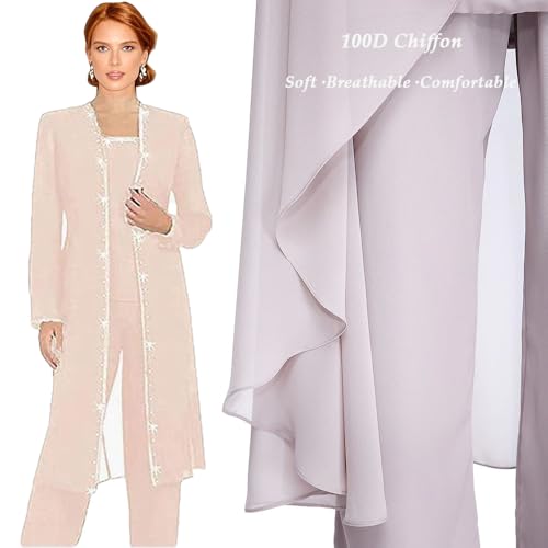 3 PC Mother of The Bride Pants Suits for Wedding Chiffon Beaded Wedding Guest Outfit for Women3