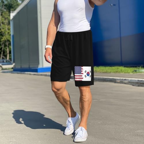 Korean American Half Flag Pajama Shorts for Men, Men's Pajama Bottoms, Sleepwear for Summer4