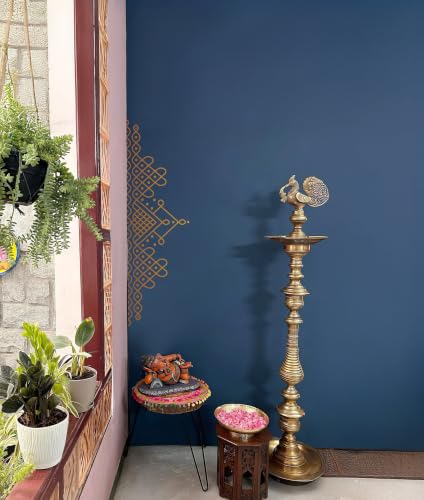 Image of WallDesign Heritage Muggulu Kolam Copper Metallic Traditional Rangoli Floor Sticker for Entrance Threshold, Doorstep & Pooja Room, Self Adhesive Vinyl Art, 30x9 Inch (Pack of 2)