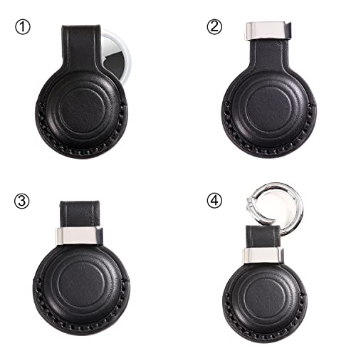 2 Pack KEEPXYZ Genuine Leather Keychain Holder Compatible with Airtag, Secure for Air Tag Keychain Holder Case Cover Key Chain Ring Accessories - Black V2.0 by KEEPXYZ - Used condition - Image 3