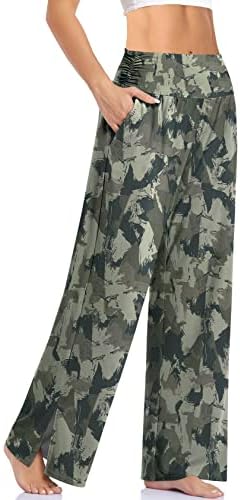 UEU Womens Wide Leg Yoga Pants High Waisted Adjustable Tie Knot Casual Loose Plus Size Lounge Sweatpants with Pockets (Camouflage, XXL)