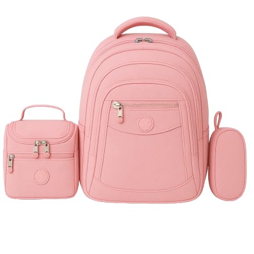 Kit mochila feminina escolar juvenil e adulto com lancheira e estojo (Kit Rosa)