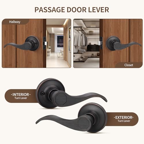 Moquin Wave Design Passage Door Lever Without Keys and Lock, Reversible Door Handle for Right/Left Side Closet/Hallway Door Lock in Oil Rubbed Bronze Finish by Moquin - Image 5
