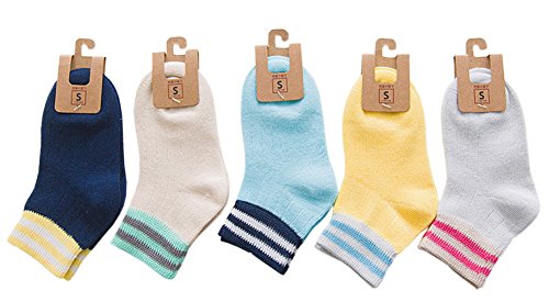 X&F Little Kids Soft Low Cut Ankle Socks Children Sports Socks(Pack of 5), 5-8 Years, Stripes3
