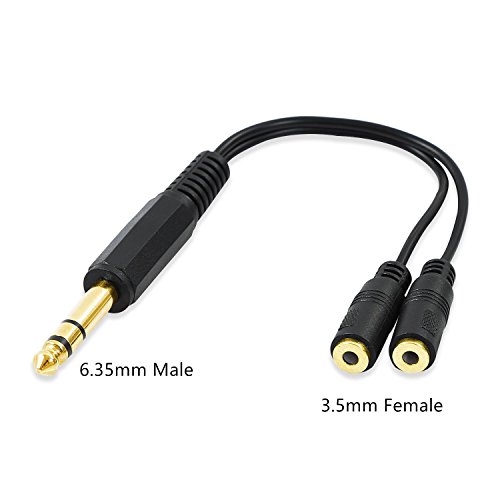 Onvian 6.35mm Male to Dual 3.5mm Female 3 Pole TRS Audio Adapter Convertor Y Splitter Cable