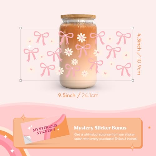 Image of Kaciola 10 Sheets UV DTF Cup Wraps for 16 oz-Bow Theme UV DTF Stickers, 1 Sheet Mysterious Pattern Transfer, Rub on Transfers Stickers for 16 oz Libbey Glasses Crafting