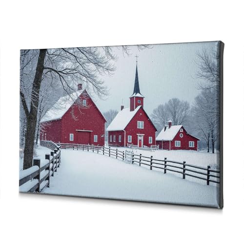 Tableau granges rouges et neige pour ambiance cocooning salon