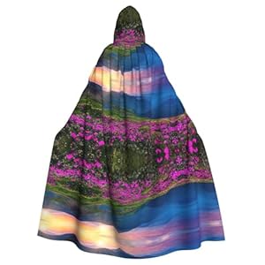Nature Violet Fleurs Prairie Montagne Scénique Imprimé Cape à Capuche Robe Cape Sorcière Vampires Faucheuse Diable Pour Garçon Fille Cosplay Costume