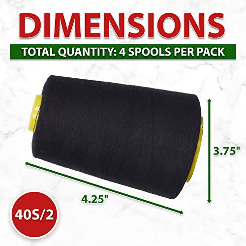 image for Mandala Crafts 4 Pack of Serger Threads Black Threads for Sergers Mach