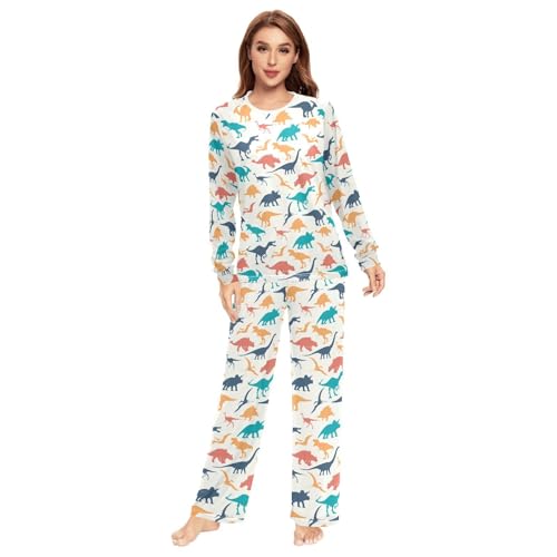 Unisex Pajama Set Long Sleeve Sleepwear Soft 2 Piece Loungewear Dinosaur Pj Sets for Women & Men3