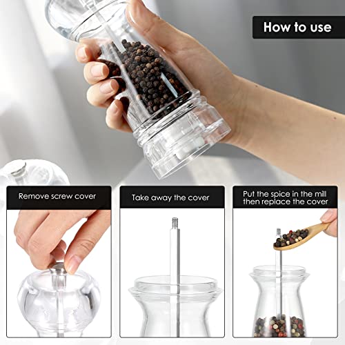 Vzaahu Clear Acrylic Salt And Pepper Grinder Set Of 2 Refillable Sea Salt Pepper Grinder Kitchen Pepper Shaker For Sea Salt Adjustable Coarseness Ceramic Grinder #TOP3