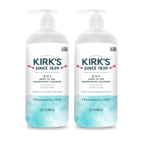 Image of Kirk's 3-in-1 Head to Toe Nourishing Liquid Cleanser- for Men, Women & Children - Premium Coconut Oil & Aloe Vera- Non GMO & Vegan -Fragrance Free - 32 Fl Oz. - 2 Pack