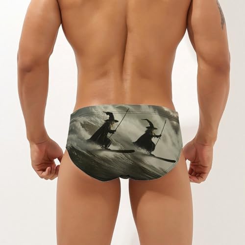 Waterskiing Witch Men's Swimming Trunks Briefs Beach Swimwear Low Rise Bikini Swimsuit Print Bathing Suit2