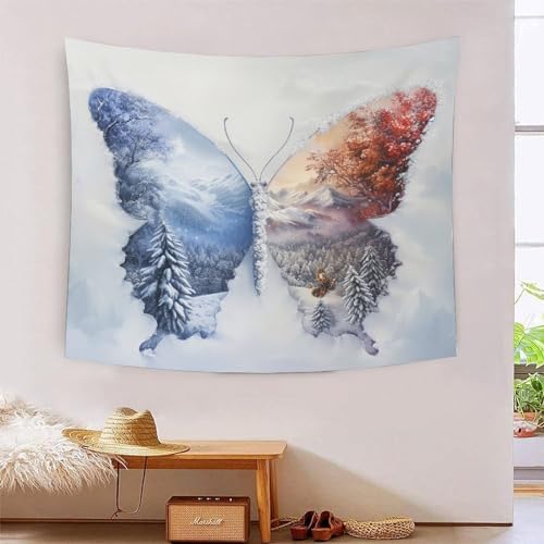 Tapisserie effet 3D motif papillons en tissu lavable pour habillage mural de chambre
