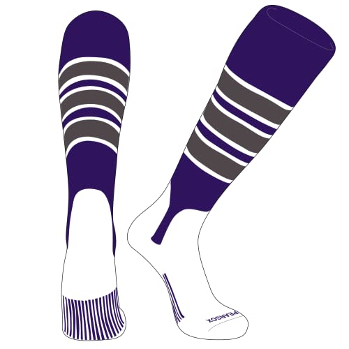 PEAR SOX OTC Baseball Softball Stirrup Socks (C, 5in) Purple, White, Graphite
