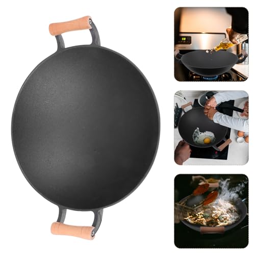 Wok de hierro fundido con mango de madera antiadherente miniatura 6