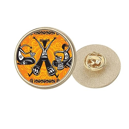 Broche Mexique en métal doré motif totem rond bijou ethnique M