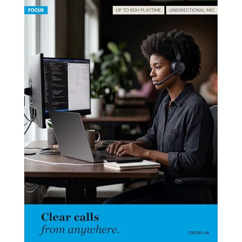 Image of TREBLAB C7-Pro Wireless Bluetooth Headset, 60H Playtime, Bluetooth 5.3