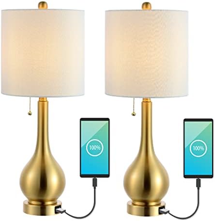 JONATHAN Y JYL1127C-SET2 24" Brass Gold Table Lamp Set of 2 with ...