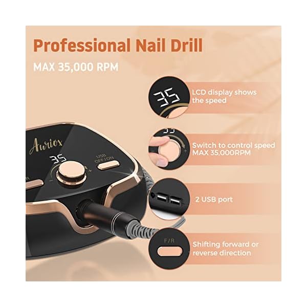 Nagelfräser Elektrische für Gelnägel 35000 u/min, Nagelfeile Maniküre Pediküre Set Professionelle Nail Drill… – Bild 3