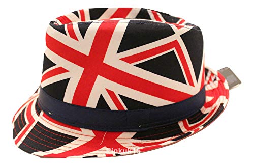 Fancy Union Jack UK Flag GB Design Trilby Hat Cap with Lining Band - Unisex (58 cm)