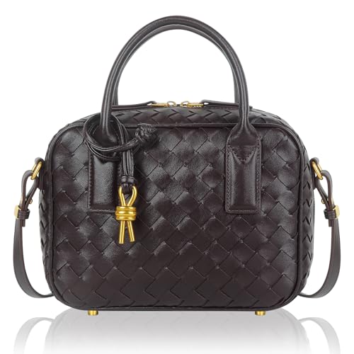 Women's Handmade Woven Top-handle Bag Fashion Leather Shoulder Handbag Crossbody Purse Woven Purse for Women