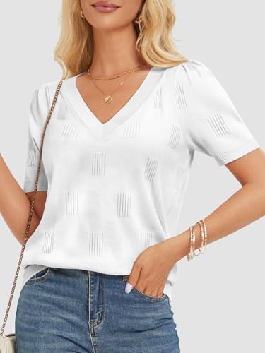 Image of ATHMILE Summer Tops for Women 2025 Short Sleeve V Neck Sweaters Dressy Casual Blouses Lightweight Thin Knit Fashion Shirts