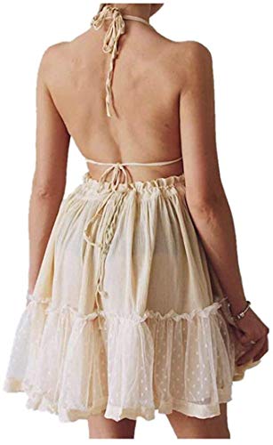 Image of ForeMode Summer Deep V Neck Bohemian Women Mini Short Dress Backless Beach Boho Dress