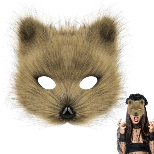 EIH1 Máscara de lobo de raposa de animais para festas de Halloween, acessórios de pelúcia, disfarces de cosplay (amarelo acastanhado)